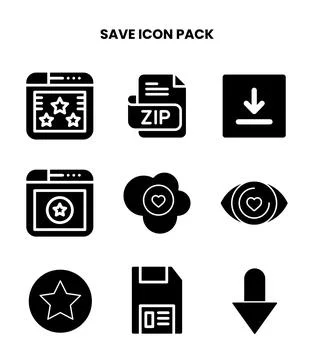 Save Glyph Bundle Icons Pack Illustrazione stock