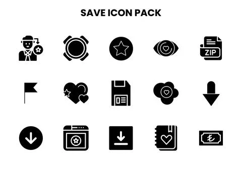 Save Glyph Bundle Icons Pack Stock Illustration