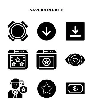 Save Glyph Collection Icons Pack Stock Illustration