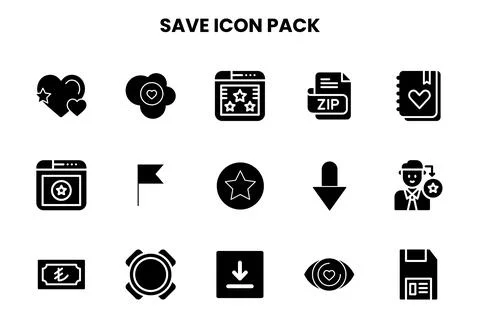 Save Glyph Collection Icons Pack Stock Illustration