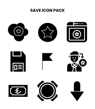 Save Glyph Design Icons Pack Illustrazione stock