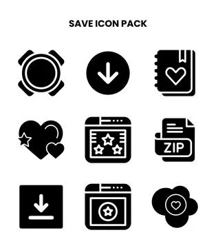 Save Glyph Design Icons Pack Stock Illustration