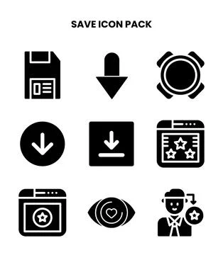 Save Glyph Design Icons Pack Stock Illustration