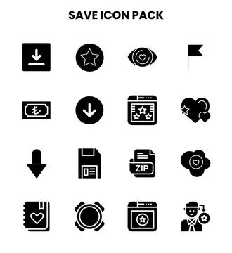 Save Glyph Graphics Icons Pack Stock Illustration