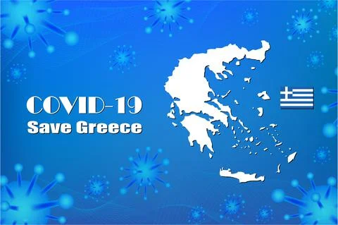 Save Greece for stop virus sign. Covid-19 virus cells or corona virus and bac Ilustración de archivo