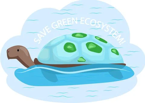Save green ecosystem concept. Turtle swims on abstract blue background, reptile Illustrazione stock
