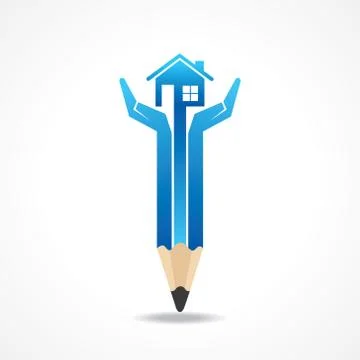 Save home concept with pencil hands stock vector Stock Illustration