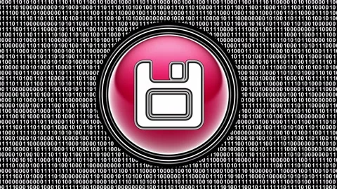 Save icon. Binary code ( array of bits ) in the screen. Looping footage. Stock Footage 123902411