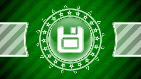 Save icon in circle shape and green striped background. Illustration. Stock Footage 130510166