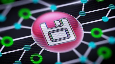 The save icon. Circuit board in the screen. Looping footage with codec Prores 44 Stock Footage 109126791