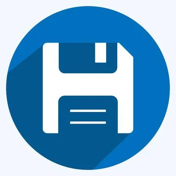 Save Icon in trendy long shadow style isolated on soft blue background Illustrazione stock