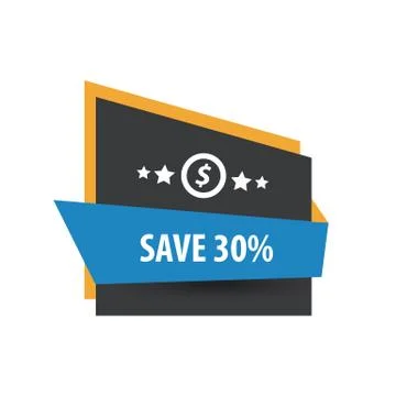 Save,  Label Design   Blue, yellow, black Stock Illustration