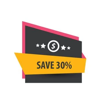 Save,  Label Design pink, yellow, black Stock Illustration