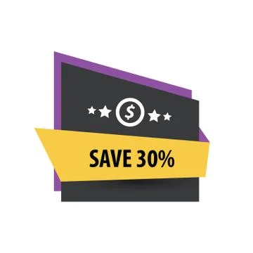 Save,  Label Design  Purple, yellow, black Illustrazione stock