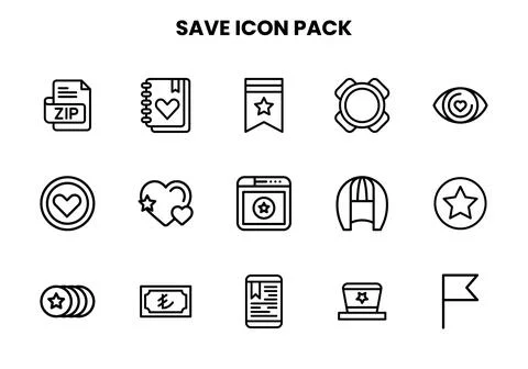 Save Line Icons Pack Stock Illustration