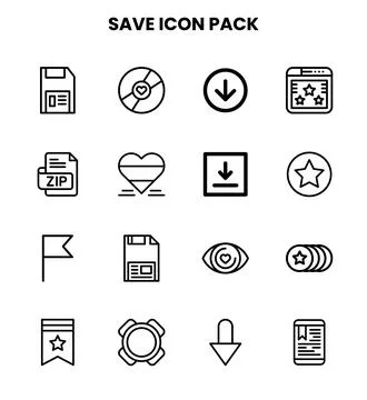 Save Line Set Icons Pack Stock Illustration