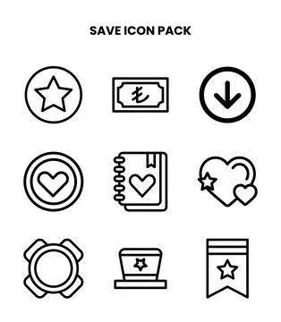 Save Line Set Icons Pack Stock Illustration