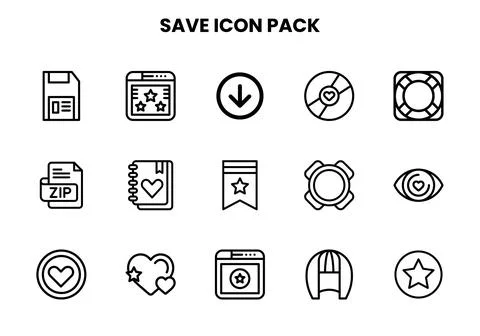 Save Line UI Icons Pack Stock Illustration