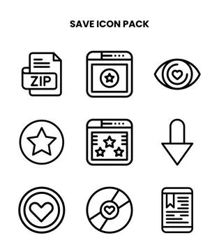 Save Line UI Icons Pack Stock Illustration