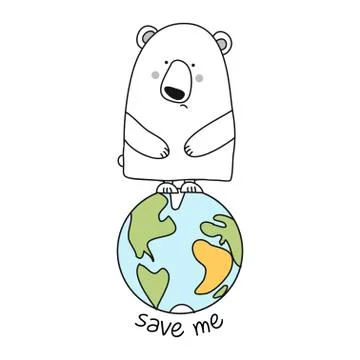 Save Me - funny vector text quotes and polar bear drawing. Illustrazione stock