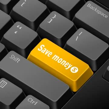 Save money concept with 3d computer keyboard Stock Illustration