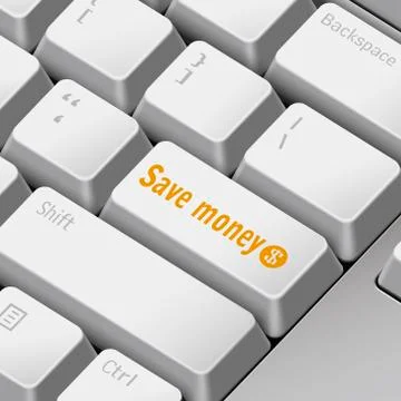 Save money concept with 3d computer keyboard Illustrazione stock