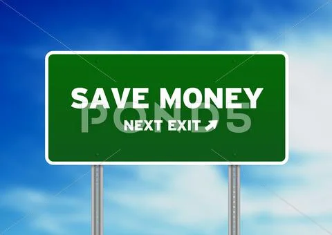 Save money highway sign Stock Illustration