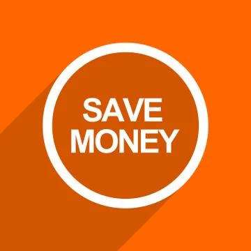 Save money icon. Orange flat button. Web and mobile app design illustration Stock Illustration