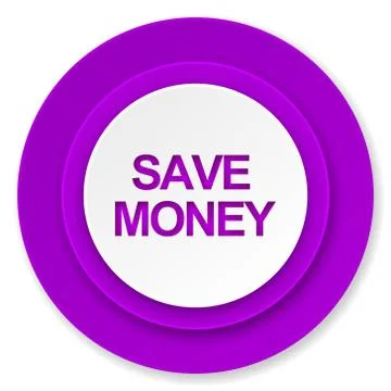 Save money icon, violet button. Stock Illustration