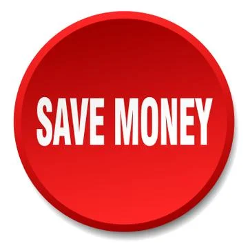 Save money red round flat isolated push button Stock Illustration