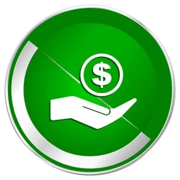 Save money silver metallic border green web icon for mobile apps and internet. Stock Illustration