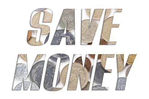 SAVE MONEY - with stack of old Turkish coins on white background Illustrazione stock