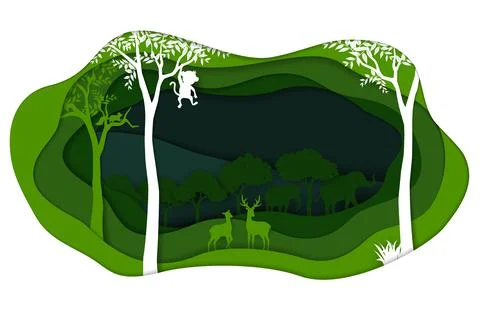 Save nature and environment conservation concept with animals wildlife in for Illustrazione stock