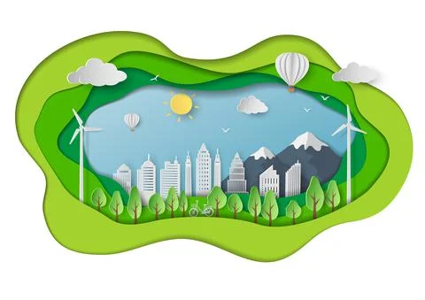 Save nature and environment conservation concept with green eco city,paper ar Illustrazione stock