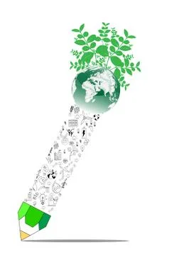 Save nature concept with pencil Stock Illustration