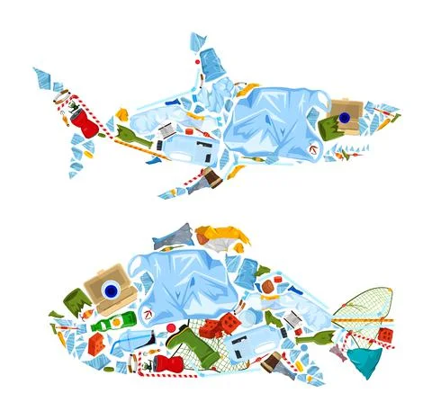 Save the ocean. Different waste polluting sea and beach. Stock Illustration