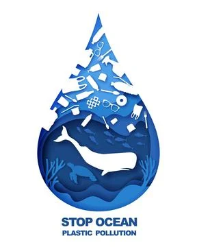 Save ocean. Stop plastic pollution. Vector illustration in paper art style Ilustración de archivo