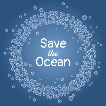 Save the Ocean. Underwater blue bubbles wreath postcard Stock Illustration