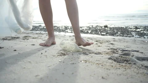 Save ocean. Volunteer pick up trash garbage at the beach and plastic bottle.. Stock Footage 337009535