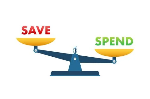 Save or spend balance on the scale. Balance on scale. Business Concept Illustration