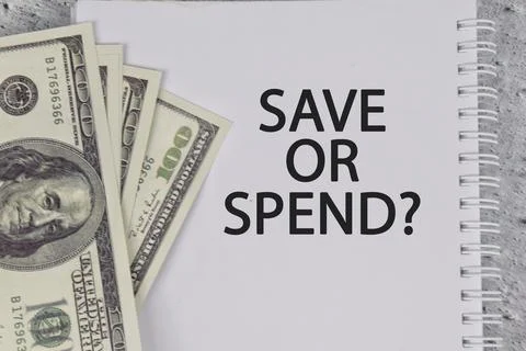 Save or spend wording with usd bank note with white background business and e Stock Photos