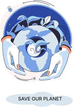 Save our planet ecological concept planet in human hands, love for native home Illustrazione stock
