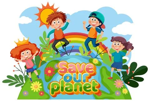 Save our planet text for banner or poster design Stock Illustration