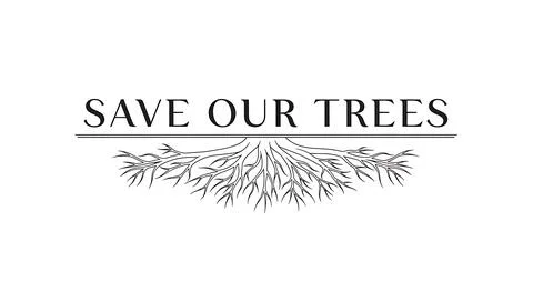 Save our trees message with intricate tree roots illustration, symbolizing .. Stock Illustration