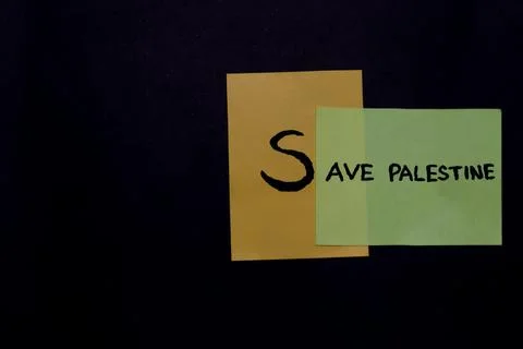 Save palestine concept, sticky notes black background Stock Photos