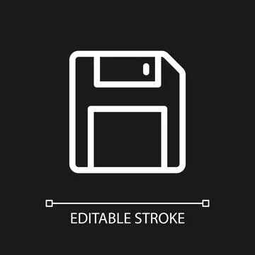 Save pixel perfect white linear ui icon for dark theme Stock Illustration