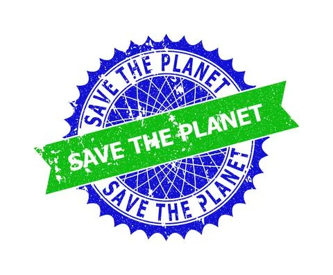SAVE THE PLANET Bicolor Rosette Unclean Watermark Illustrazione stock
