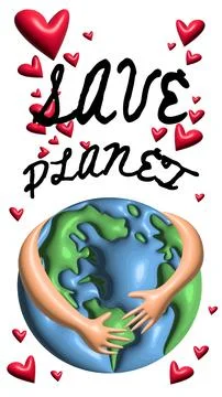 Save the planet concept banner in 3d realistic style with planet and hearts. 库存插图