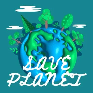 Save the planet concept banner in 3d realistic style with planet and trees. Stock Illustration