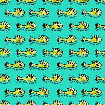 Save the Planet Concept Seamless Pattern Cartoon style hand draw save eart... Stock Photos